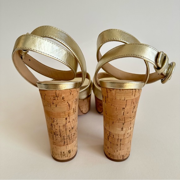 Veronica Beard Gold Lalana Leather Ankle Strap Cork Platform Heel Sandal 6.5 NIB - Picture 7 of 16